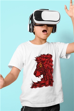 Aslan Baskılı Beyaz Unisex Çocuk Tişört