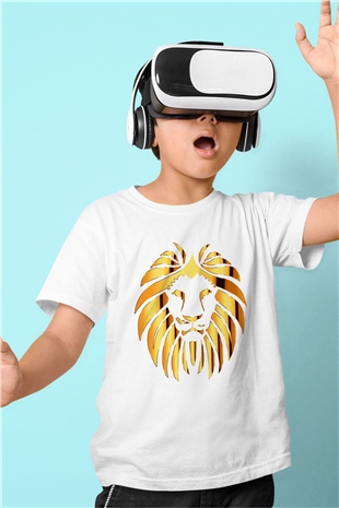 Aslan Baskılı Beyaz Unisex Çocuk Tişört
