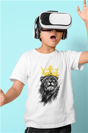 Aslan Baskılı Beyaz Unisex Çocuk Tişört
