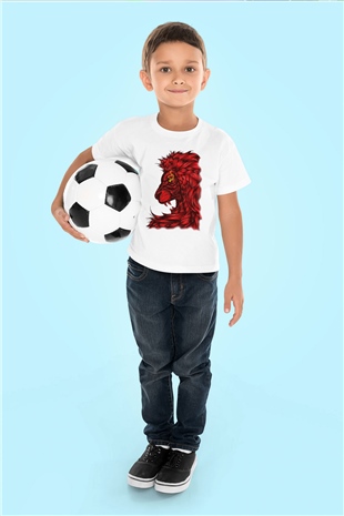 Aslan Baskılı Beyaz Unisex Çocuk Tişört