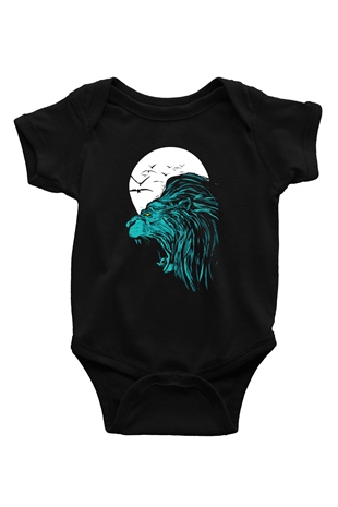 Aslan Baskılı Siyah Bebek Body - Zıbın