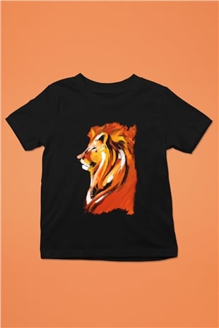 Aslan Baskılı Siyah Unisex Çocuk Tişört