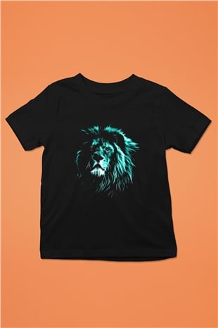 Aslan Baskılı Siyah Unisex Çocuk Tişört