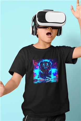 Aslan Baskılı Siyah Unisex Çocuk Tişört