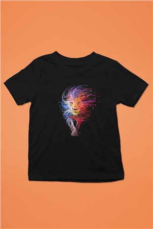 Aslan Baskılı Siyah Unisex Çocuk Tişört
