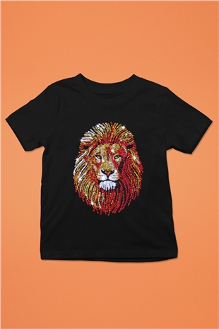 Aslan Baskılı Siyah Unisex Çocuk Tişört