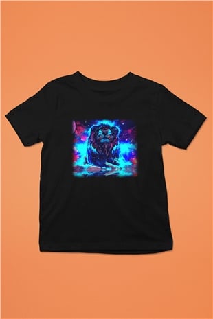 Aslan Baskılı Siyah Unisex Çocuk Tişört