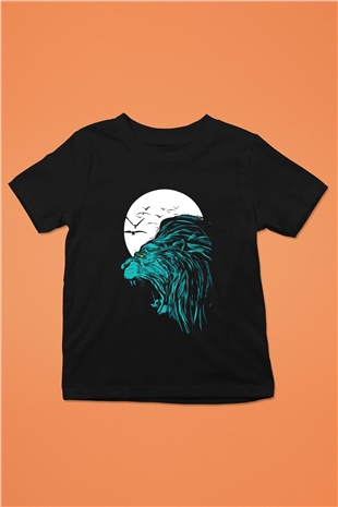 Aslan Baskılı Siyah Unisex Çocuk Tişört
