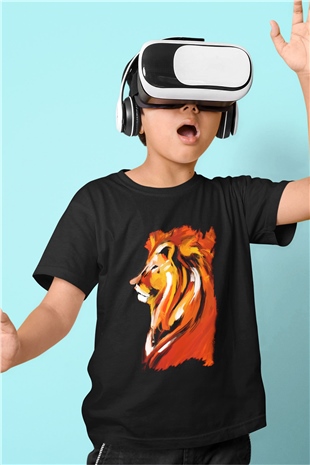 Aslan Baskılı Siyah Unisex Çocuk Tişört