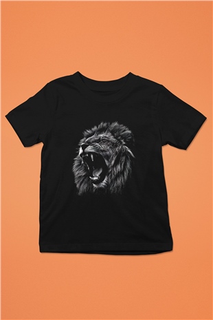 Aslan Baskılı Unisex Siyah  Çocuk Tişört