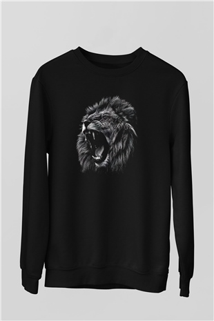 Aslan Baskılı Unisex Siyah  Sweatshirt