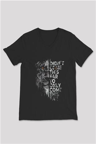 Aslan Baskılı Unisex Siyah  V Yaka Tişört