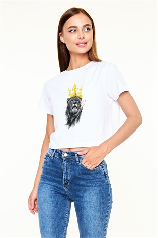 Aslan Beyaz Croptop Tişört
