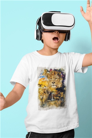 Aslan Beyaz Unisex Çocuk Tişört