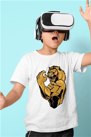 Aslan Beyaz Unisex Çocuk Tişört