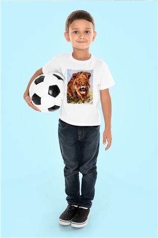 Aslan Beyaz Unisex Çocuk Tişört