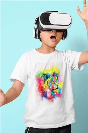 Aslan Beyaz Unisex Çocuk Tişört