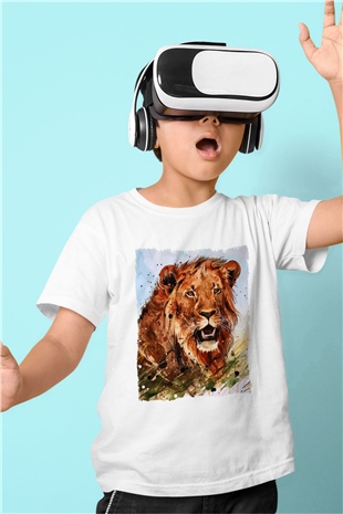 Aslan Beyaz Unisex Çocuk Tişört