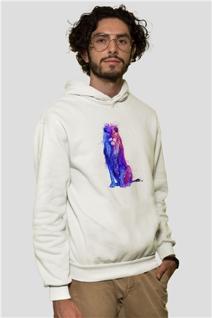 Aslan Beyaz Unisex Kapşonlu Sweatshirt