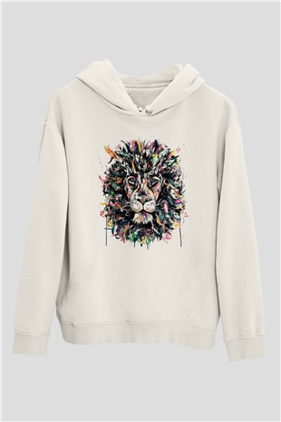 Aslan Beyaz Unisex Kapşonlu Sweatshirt