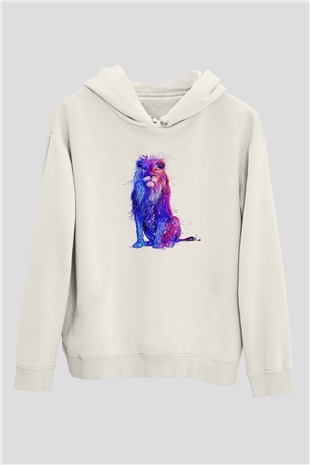Aslan Beyaz Unisex Kapşonlu Sweatshirt