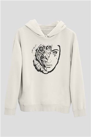 Aslan Beyaz Unisex Kapşonlu Sweatshirt
