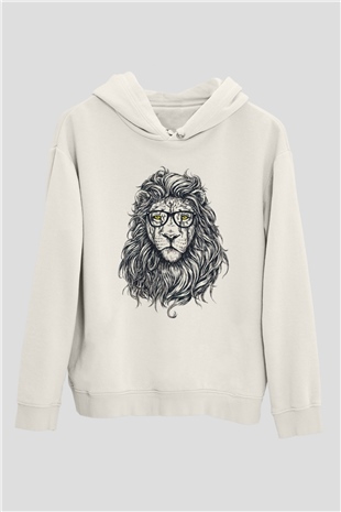 Aslan Beyaz Unisex Kapşonlu Sweatshirt