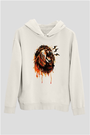 Aslan Beyaz Unisex Kapşonlu Sweatshirt