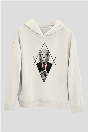 Aslan Beyaz Unisex Kapşonlu Sweatshirt