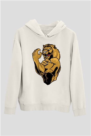 Aslan Beyaz Unisex Kapüşonlu Sweatshirt