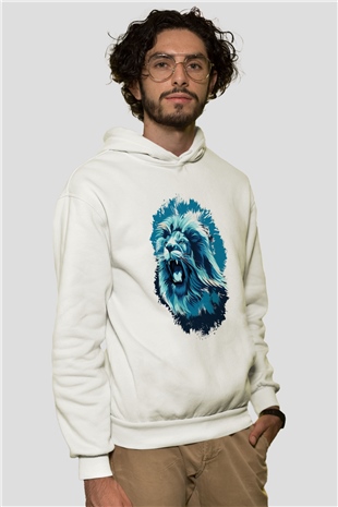 Aslan Beyaz Unisex Kapüşonlu Sweatshirt