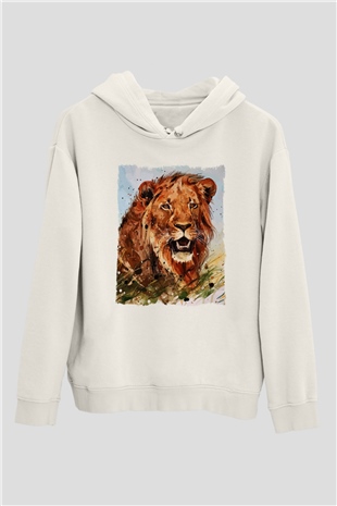 Aslan Beyaz Unisex Kapüşonlu Sweatshirt