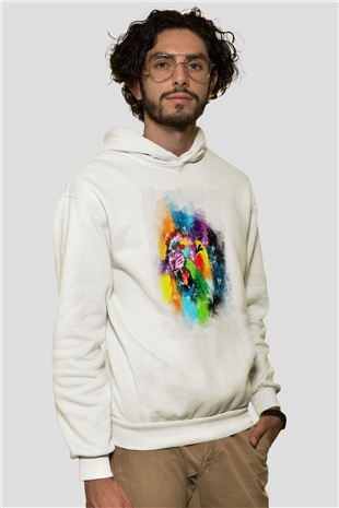 Aslan Beyaz Unisex Kapüşonlu Sweatshirt