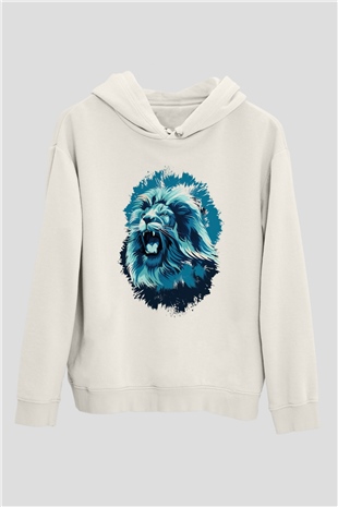 Aslan Beyaz Unisex Kapüşonlu Sweatshirt