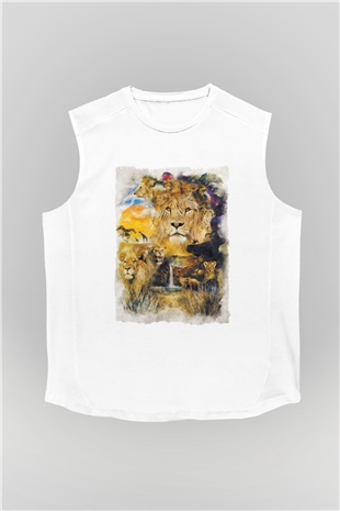 Aslan Beyaz Unisex Kolsuz Tişört