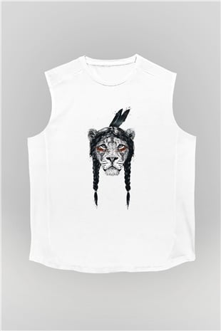 Aslan Beyaz Unisex Kolsuz Tişört