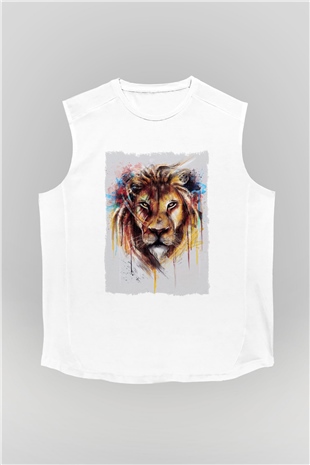 Aslan Beyaz Unisex Kolsuz Tişört