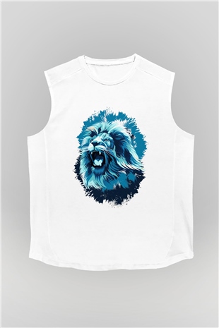 Aslan Beyaz Unisex Kolsuz Tişört