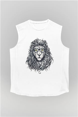 Aslan Beyaz Unisex Kolsuz Tişört