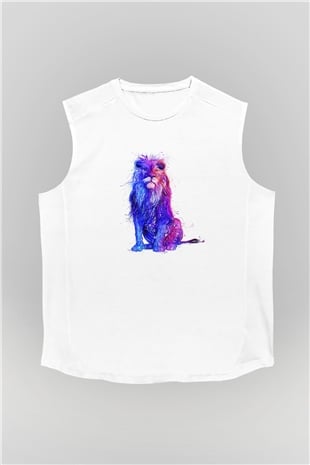 Aslan Beyaz Unisex Kolsuz Tişört