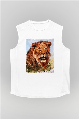 Aslan Beyaz Unisex Kolsuz Tişört