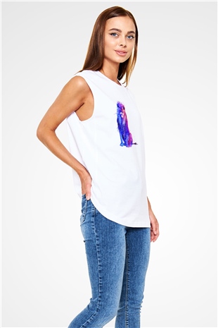 Aslan Beyaz Unisex Kolsuz Tişört