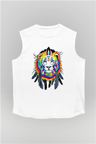 Aslan Beyaz Unisex Kolsuz Tişört