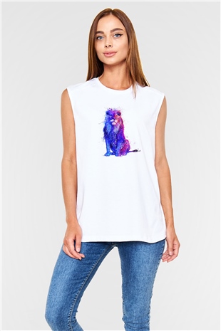 Aslan Beyaz Unisex Kolsuz Tişört
