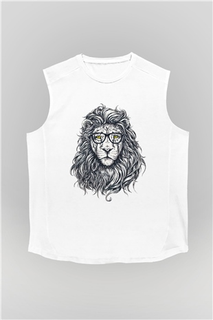 Aslan Beyaz Unisex Kolsuz Tişört