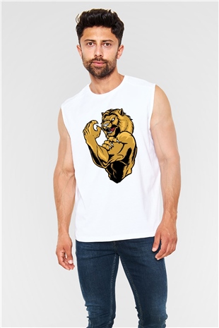 Aslan Beyaz Unisex Kolsuz Tişört