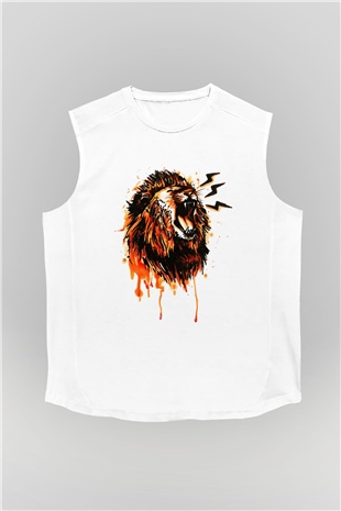 Aslan Beyaz Unisex Kolsuz Tişört