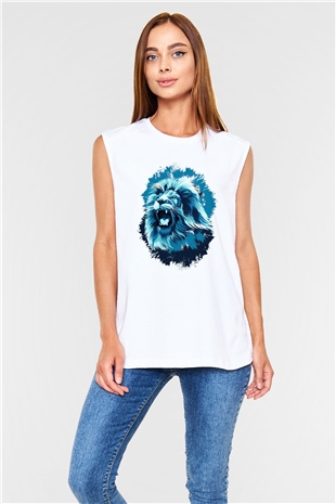 Aslan Beyaz Unisex Kolsuz Tişört