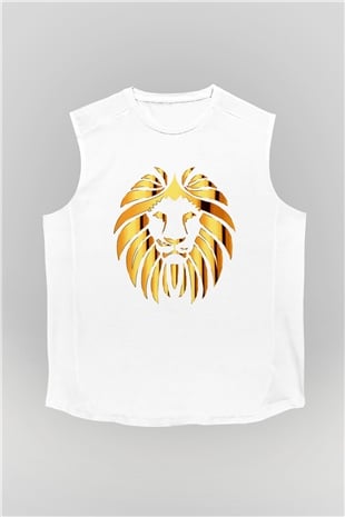 Aslan Beyaz Unisex Kolsuz Tişört