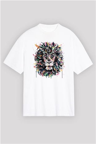 Aslan Beyaz Unisex Oversize Tişört T-Shirt